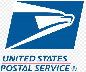 A blue and white logo of the united states postal service.